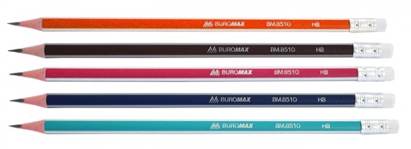 Олівець графітний SILVER НВ із гумкою асорті BM.8510-100 Buromax