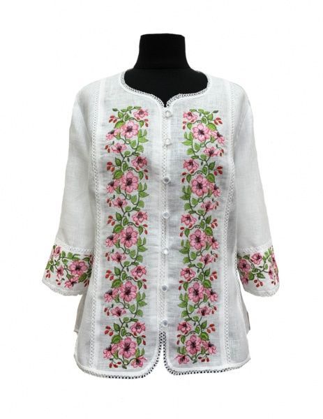 Блуза Галерея льна Клематис р. 60 белый с розовым 