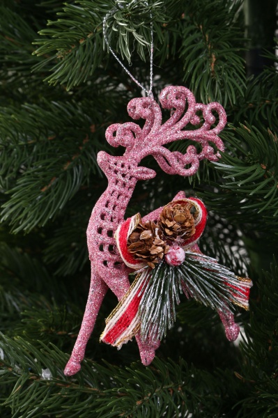 Декоративна підвіска Олень з декором 13 см HFF2021P рожевий