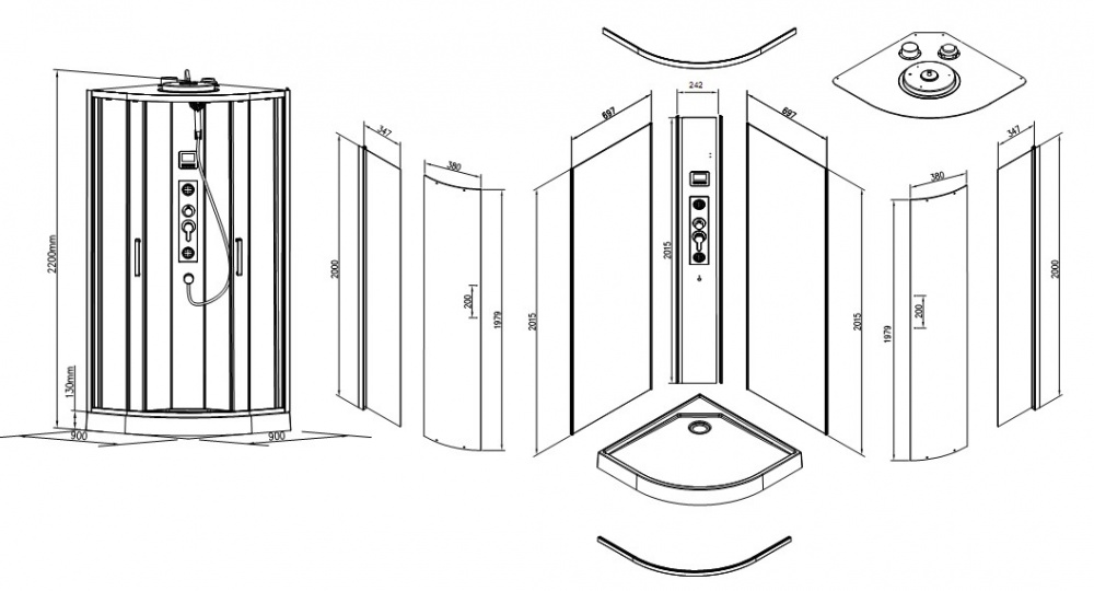 Душевой бокс EGO Pure Black Light 90x90 см K-6701