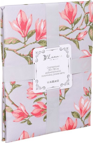 Скатерть Цветы 140x180 см серый с розовым Luna 