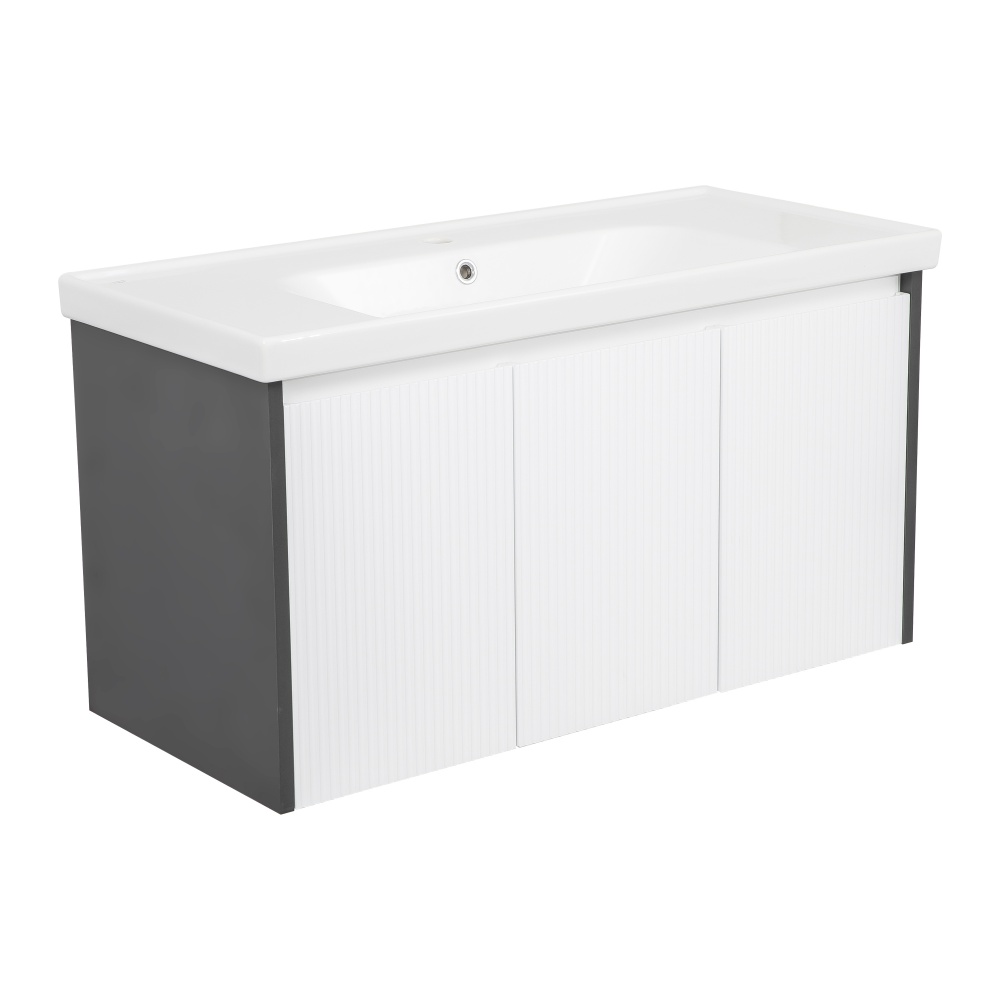 Тумба підвісна Aqua Rodos БАРСЕЛОНА з умивальником Frame 100 см антрацит - білиймат