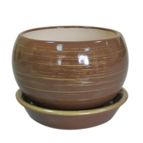 Горшок керамический Ориана-Запорожкерамика Шар глянец круглый 0,4л коричневый с золотистым 
