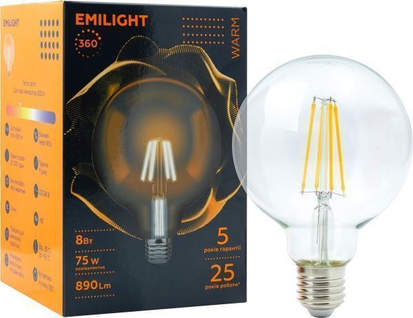 Лампа світлодіодна Emilight FIL G95 8 Вт E27 3000 К 220 В прозора 
