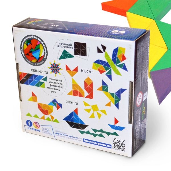 Игра деревянная Igroteco треугольная мозаика 64 эл 900194