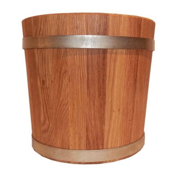 Вазон декоративный для цветов дубовый с оцинкованными обручами круглый 17л 