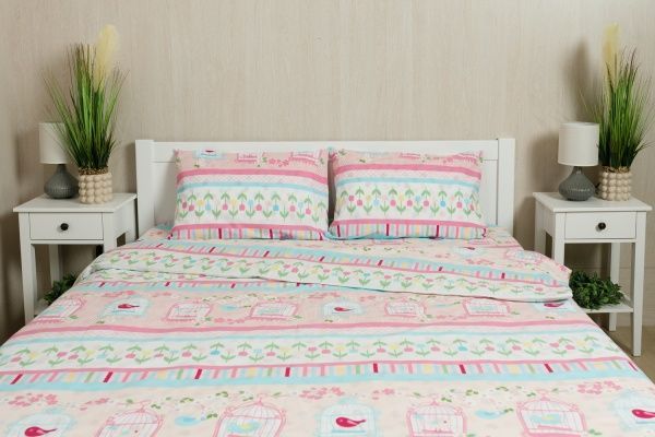 Комплект постільної білизни Пташка 1,5 рожевий із малюнком Rigel 