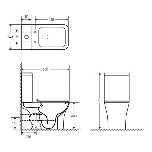 Унитаз-компакт VOLLE Lobo Rimless нижний подвод с сиденьем Duroplast Slim slow-closing 1340.002000