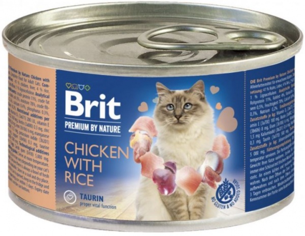 Консерва для взрослых котов Brit Premium 100618 курица и рис 200 г