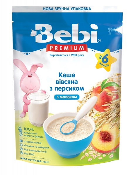 Каша молочная Bebi от 6 месяцев Premium Овсяная с персиком 200 г 