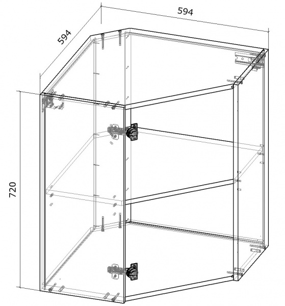 Шкаф верхний угловой 600x720x600 мм орех темный 