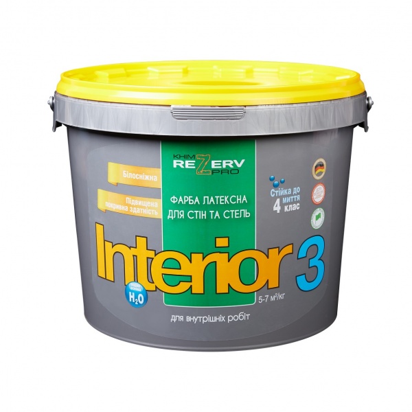 Фарба інтер'єрна латексна Khimrezerv PRO INTERIOR 3 глибокий мат біла 10л 
