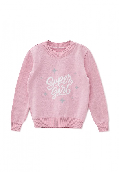 Джемпер детский для девочки ART KNIT Super girl р.110-116 бело-розовый 