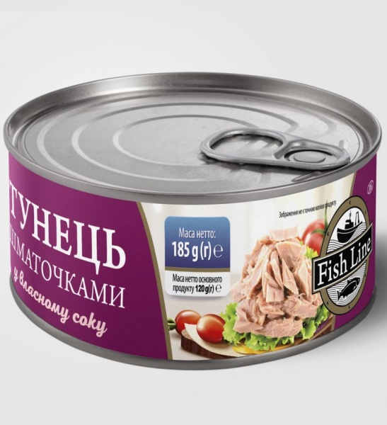 Тунець Fish Line шматочками у власному соку 185 г