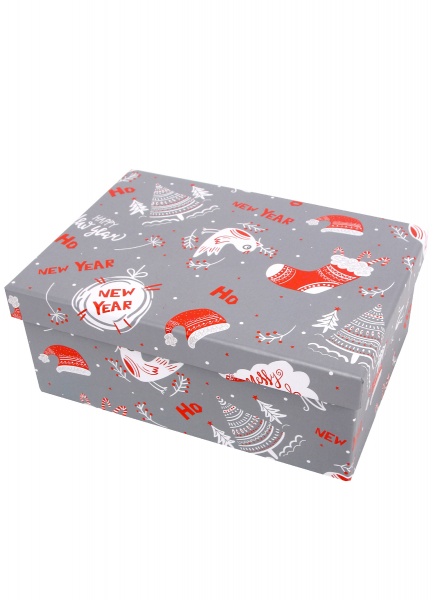 Коробка подарочная прямоугольная серая NewYear 35х27х15.5см 1110