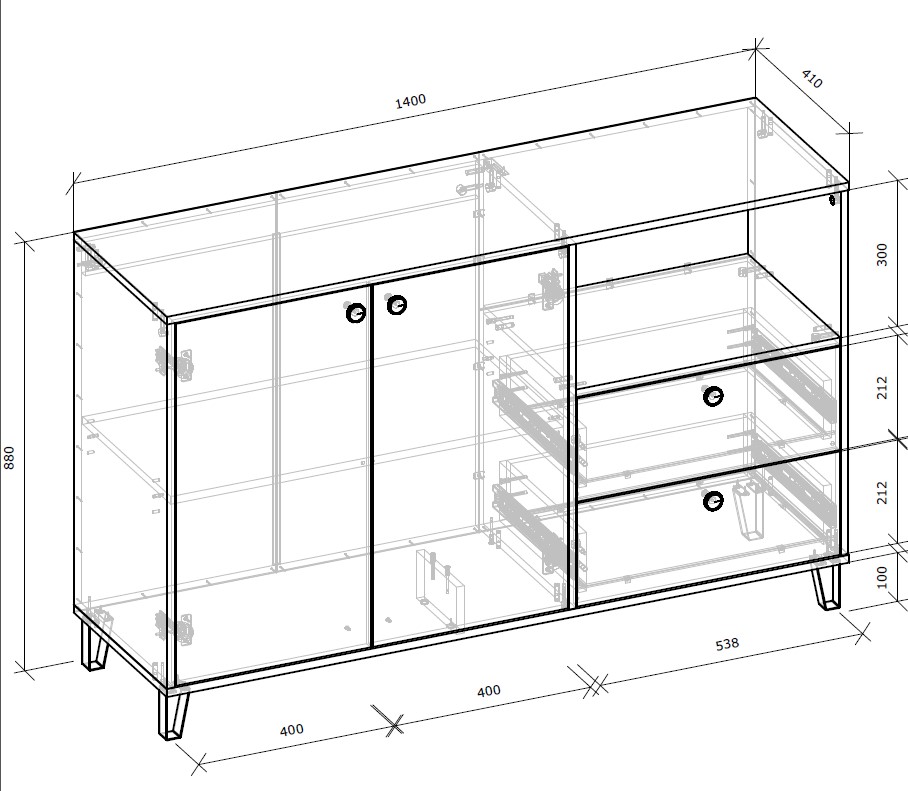 Тумба Грейд Крис 1400x880x410 мм дуб артизан/графит серый