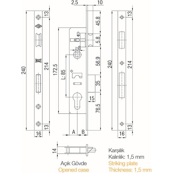 Дверний замок вхідний Kale 153-P нікель