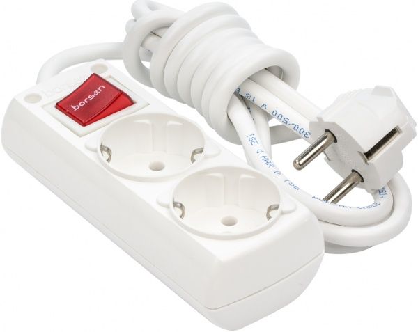 Удлинитель Borsan с выключателем с заземлением 2 гн. белый 2 м BR.1562-2 