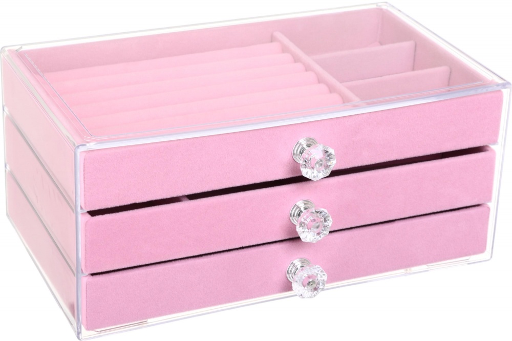 Скринька для прикрас Velvet трьохрівнева 13.5х23.5х10.5 рожева