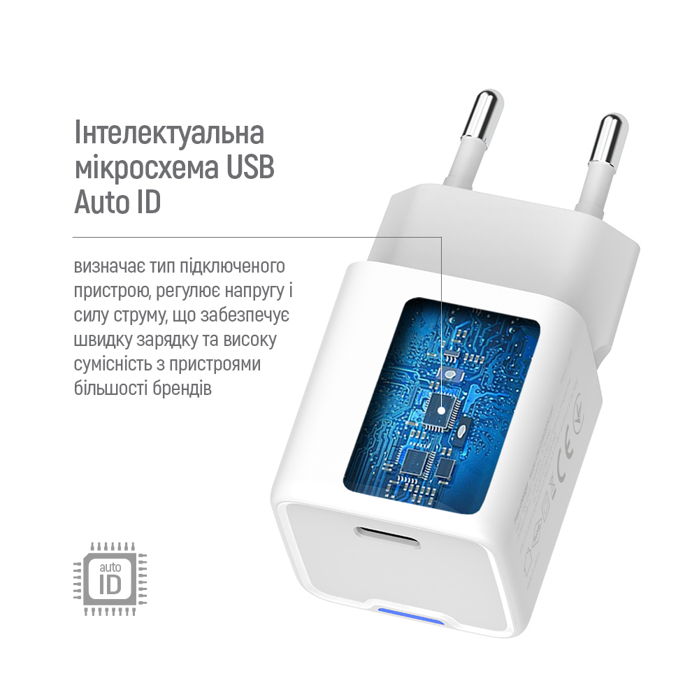 Зарядное устройство универсальное ColorWay GaN Mini 25W PD Port PPS USB-C белое cable Type-C (CW-CHS052PDC-WT)