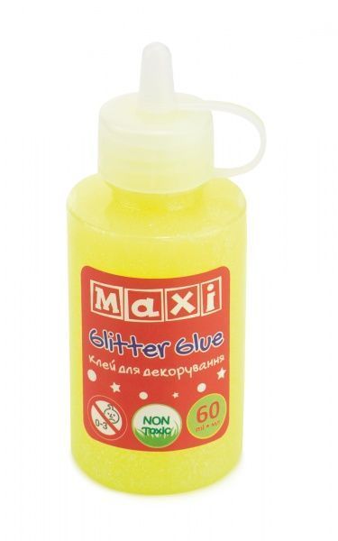 Клей для декорирования неон с блестками Maxi, 60 мл, желтый