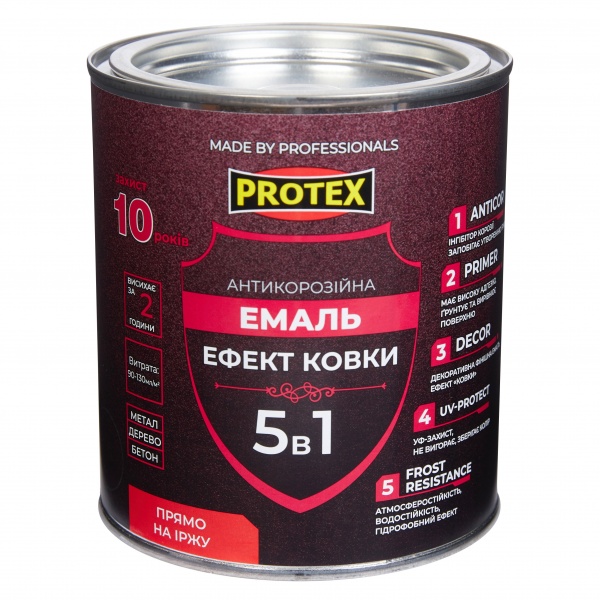 Емаль Protex 5 в 1 з ефектом ковки Hammer Line сталевий шовковистий мат 0,75кг