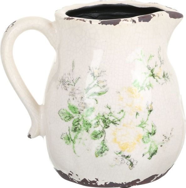 Кашпо керамическое кувшин Чайная роза фигурный (H080-116-2) бежевый с рисунком 