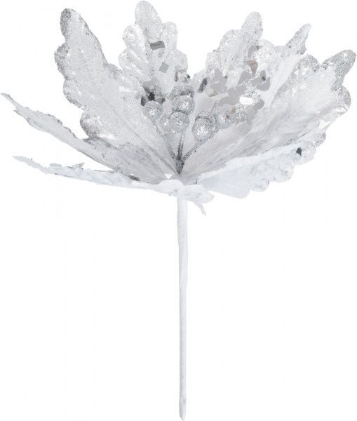 Декорация новогодняя Цветок пуансеттия 25 см серебристая ELY15131 