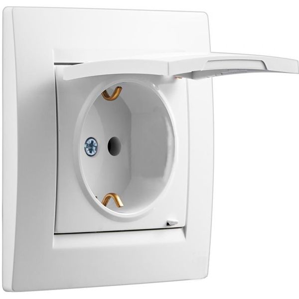 Розетка с заземлением UP! (Underprice) One с крышкой крем 706-0202-123B