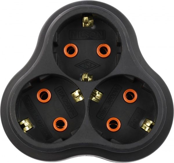 Тройник Nilson с заземлением 3 гн. черный 40220101 