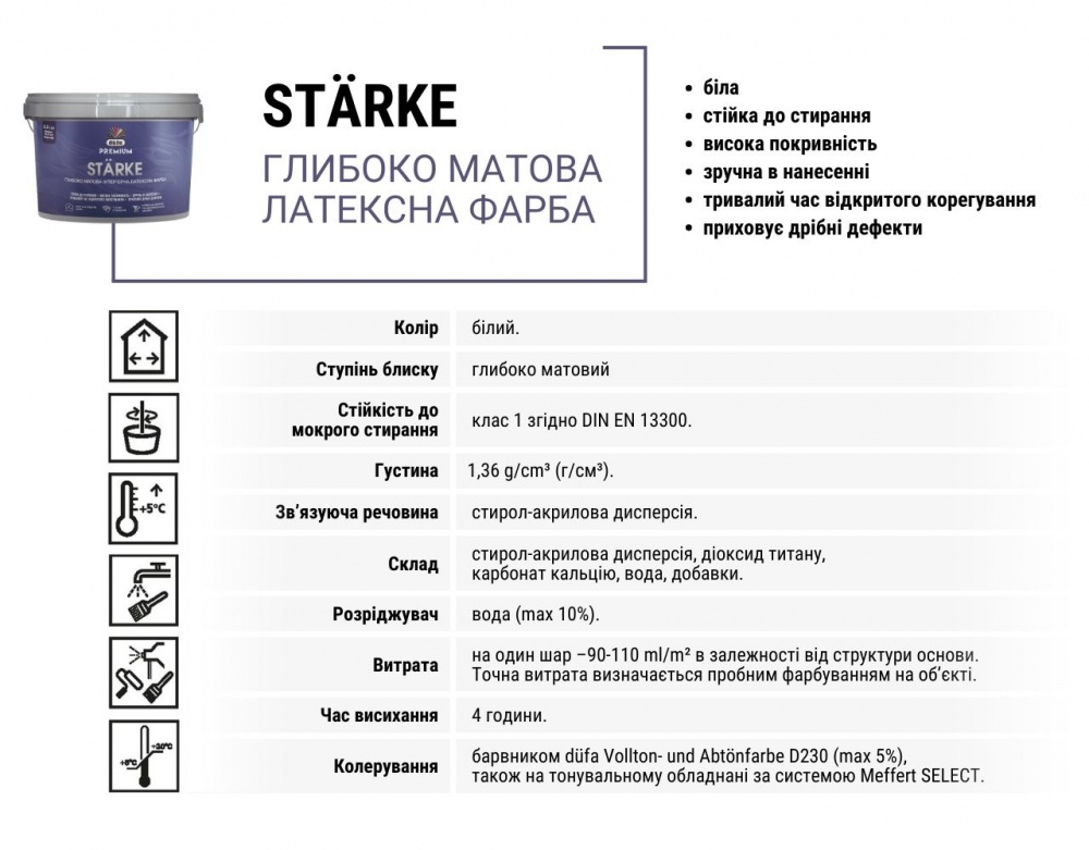 Фарба латексна Dufa PREMIUM Starke P 101 глибокий мат білий 10л