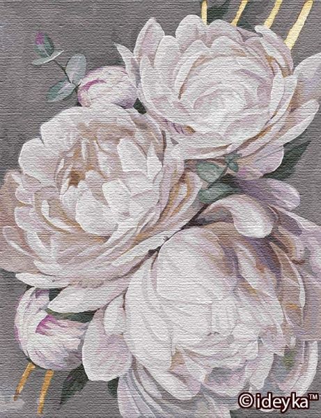 Картина по номерам Белый пион с золотой краской 50х65 Идейка 