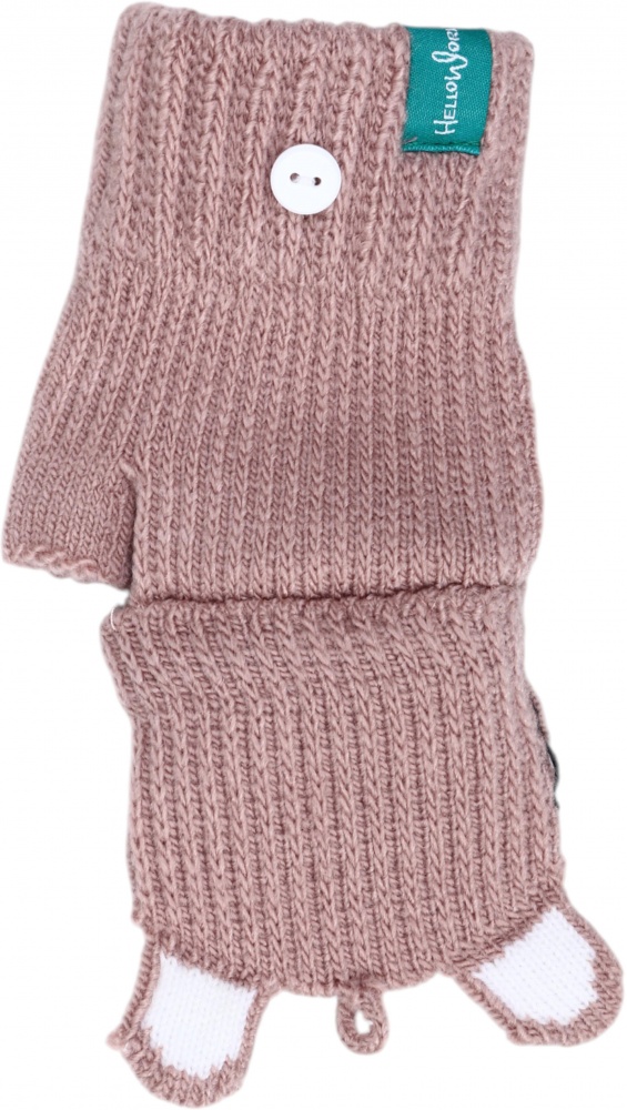 Рукавицы HW для девочек без пальчиков с откидной перчаткой ушки р.14 /розовый