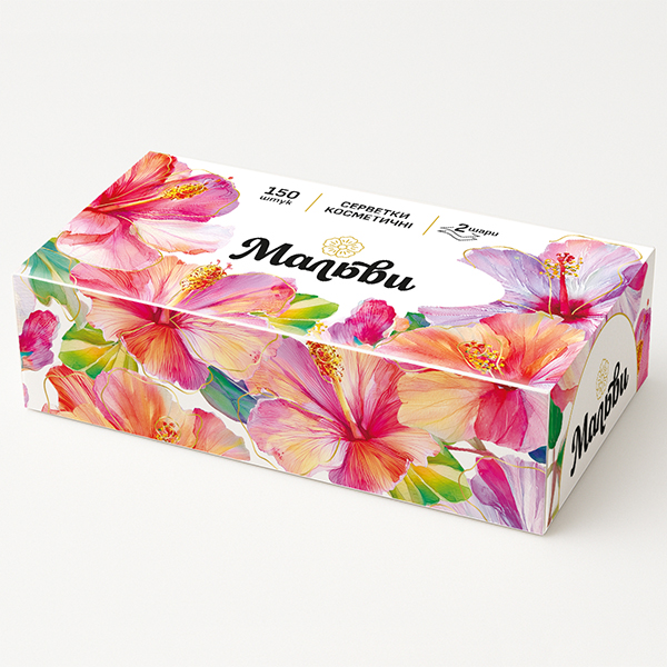 Салфетки бумажные в коробке Мальви косметические 150 шт.