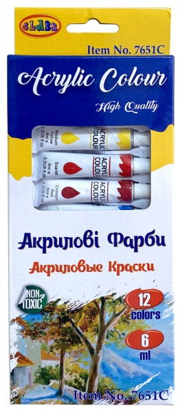 Набір акрилових фарб 12 кольорів 7651C 6 мл CLASS