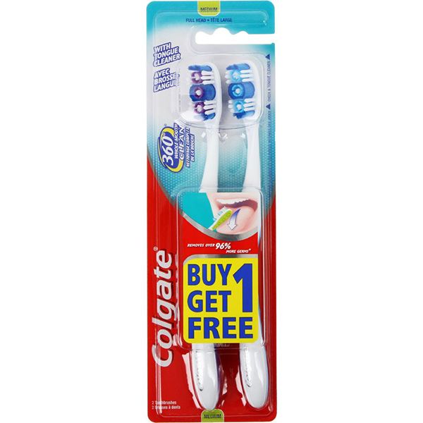 Зубная щетка Colgate 360° Clean 1+1 средней жесткости 2 шт.