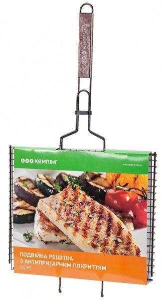 Решетка для мангала Кемпинг двойная с антипригарным покрытием BQ-69 + двойная хромированная G103