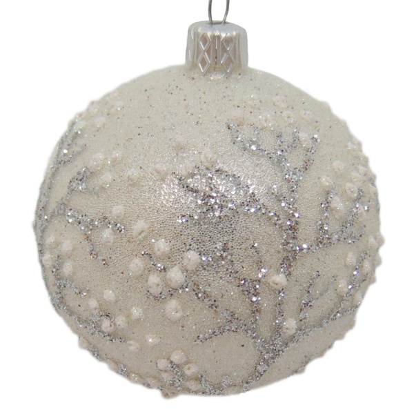 Шар новогодний стеклянный d80 6169 белый с серебром 80 мм 