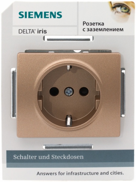 Розетка с заземлением Siemens Iris 2P+Z 16 А 250 В без шторок золото одиссей 18524 OD