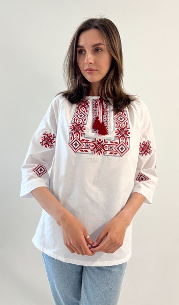 Блуза Эдельвика 38-22/09 орнамент красно-черный р. M 