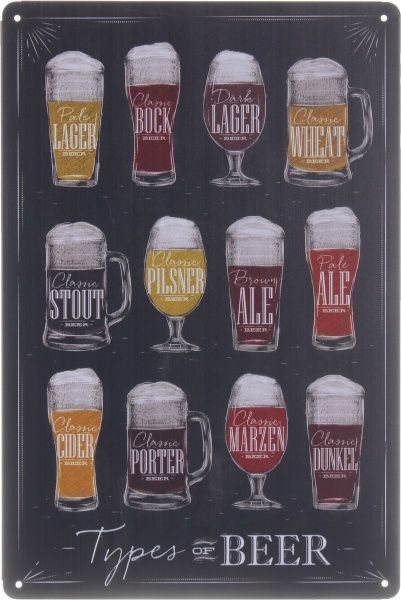 Табличка жестяная печатная Beer cups 30x20 см разноцветный 