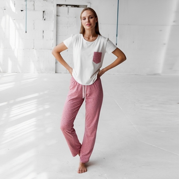 Комплект Vivioji футболка и штаны KTW-21-6 р. L кремовый/розовый