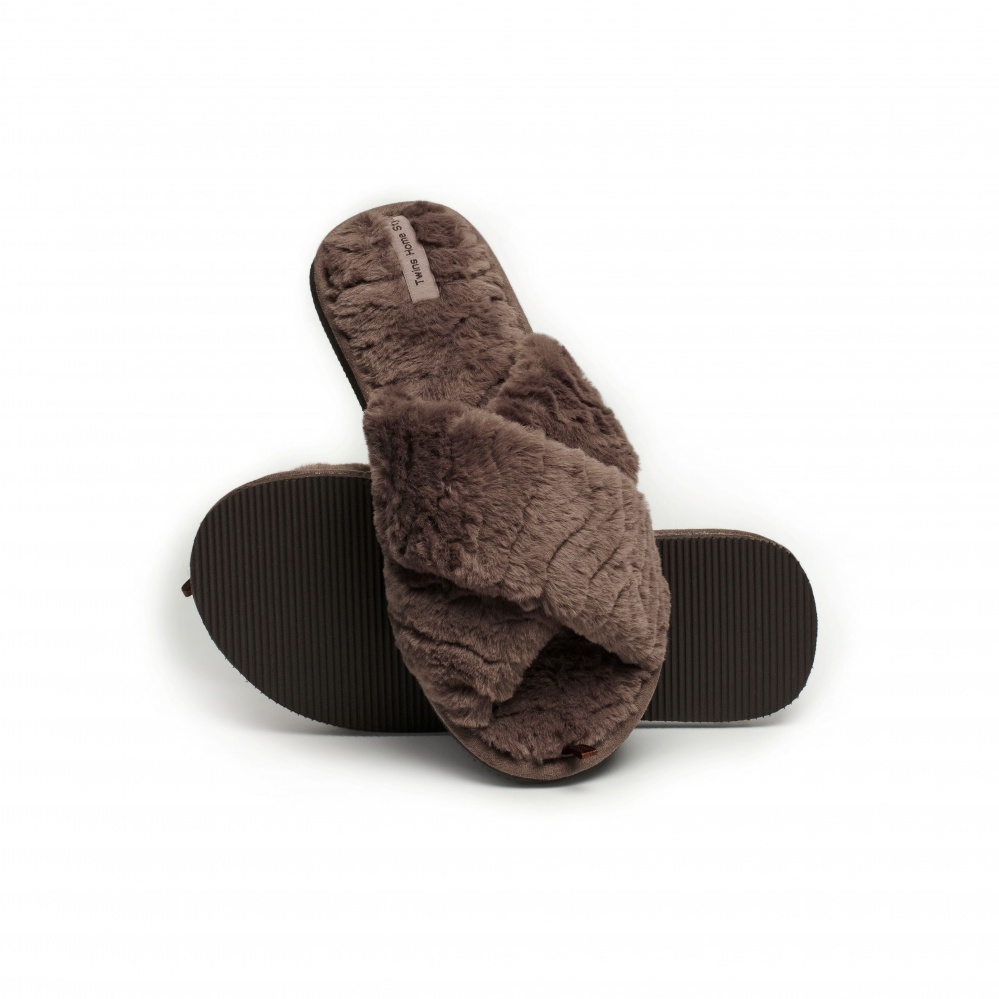 Тапки домашние Twins меховые перекрест 15118 р.40 коричневый
