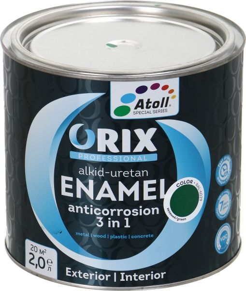 Емаль Atoll ORIX COLOR 3 в 1 RAL 6029 зелений глянець 2л