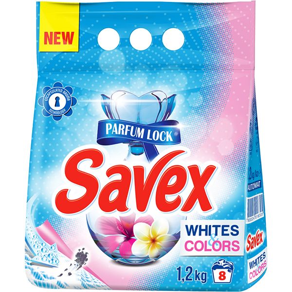 Пральний порошок для машинного прання Savex Parfum Lock 2in1 Whites&Colors 1.2 кг