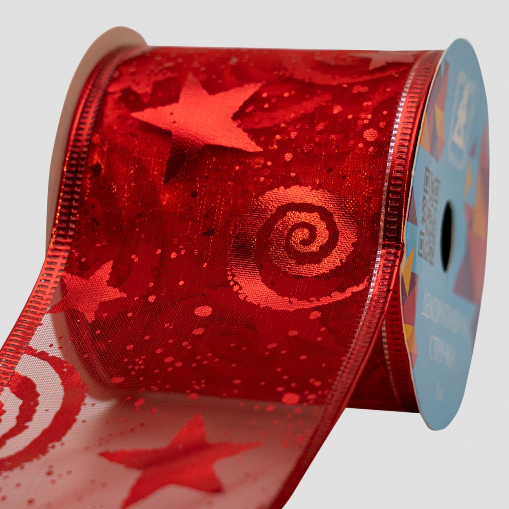 Лента декоративная красная органза 082468