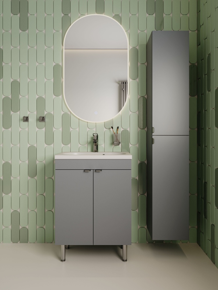 Тумба RIO (серая) с умывальником Status 60 см