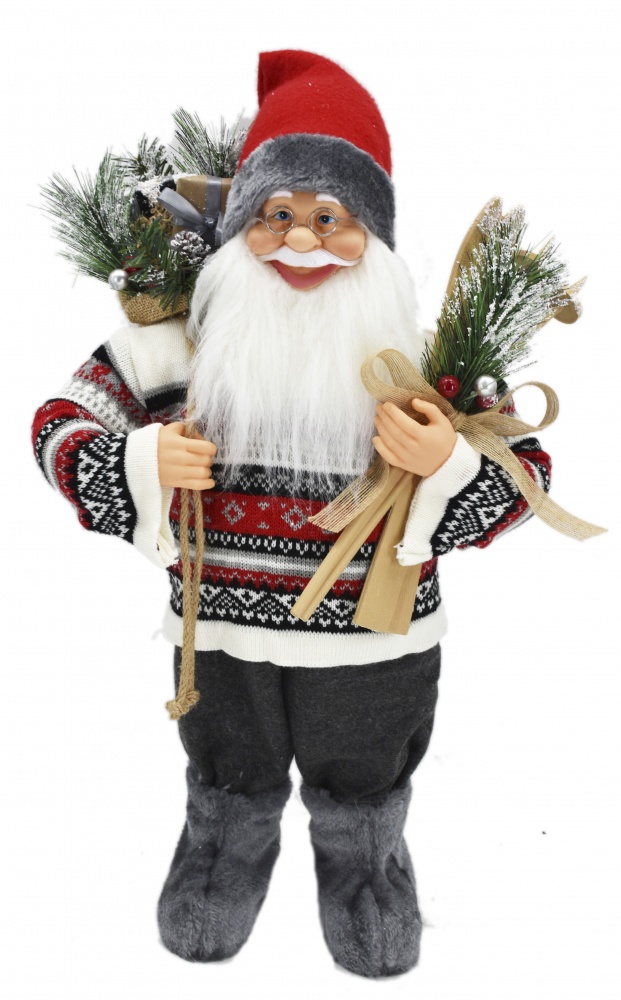 Декоративна новорічна фігура Санта лісовий у светрі сіро-червоний 60 см