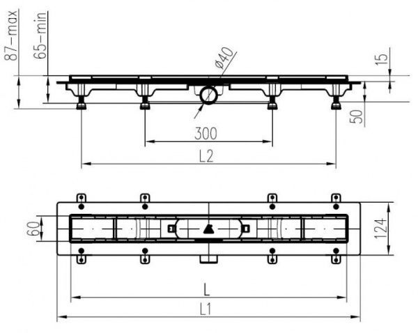 Душевой канал MCH 850 мм с решеткой Квадраты, нержавеющая сталь CH-850 S
