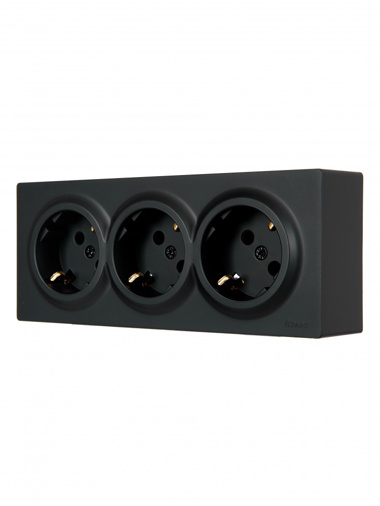 Розетка тройная бытовая с заземлением Lezard LETO IP20 антрацит 752-4200-127BUP